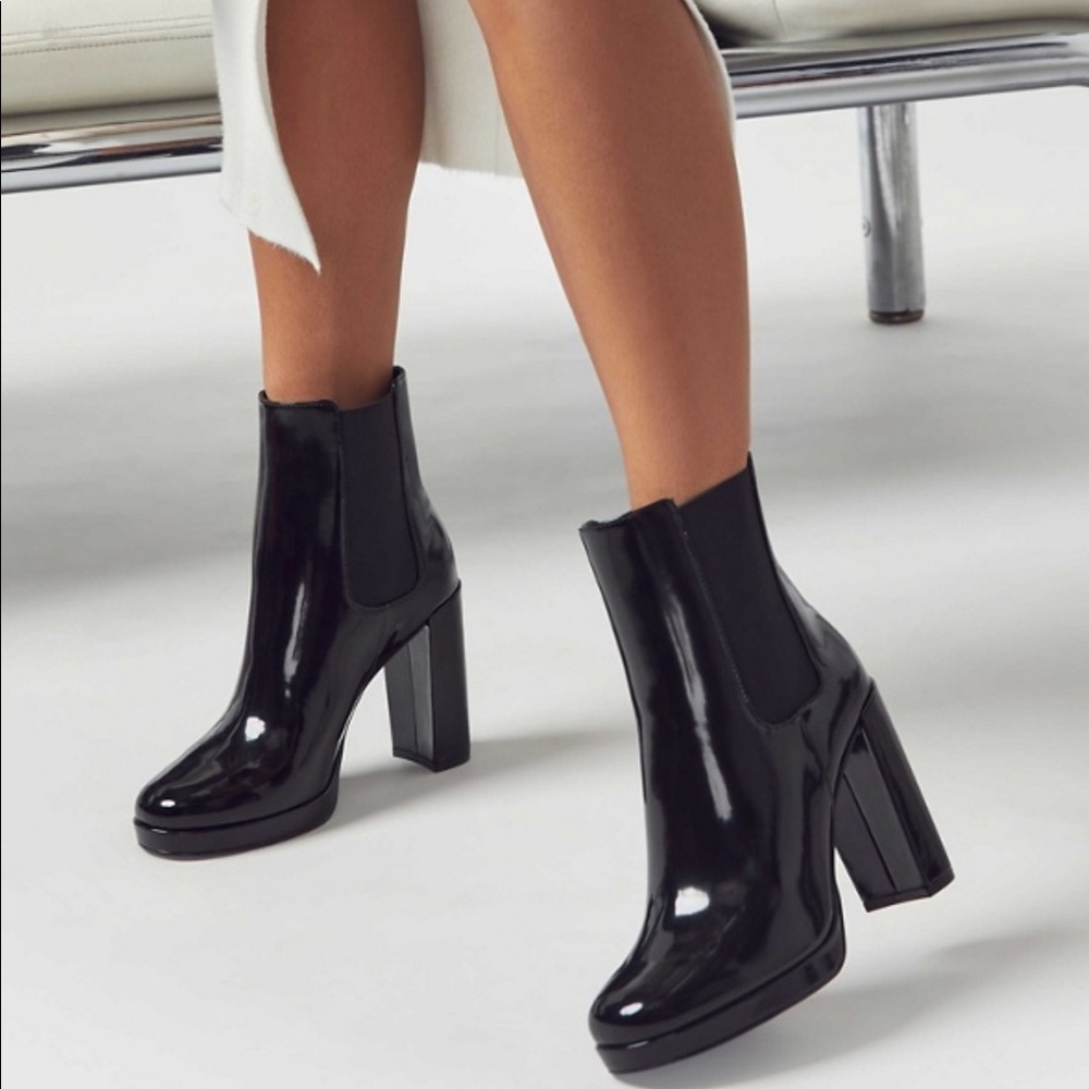 JustFab Aimee Platform Black Block Heeled Bootie SIZE 9.5